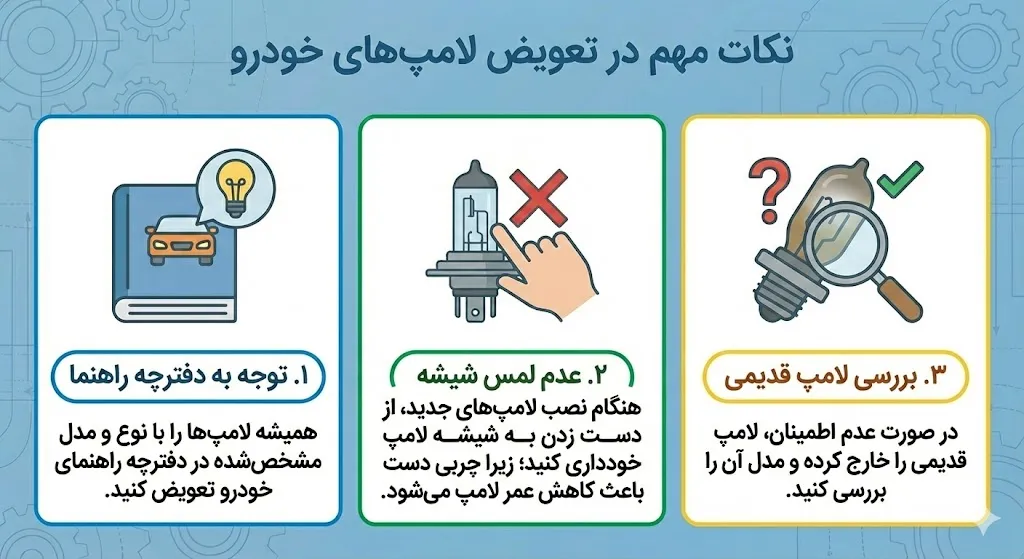 نکات مهم در تعویض لامپهای خودرو نکات مهم در تعویض لامپهای خودرو