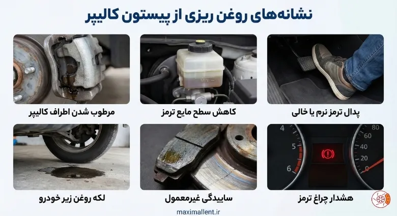 نشانههای روغن ریزی از پیستون کالیپر نشانههای روغن ریزی از پیستون کالیپر
