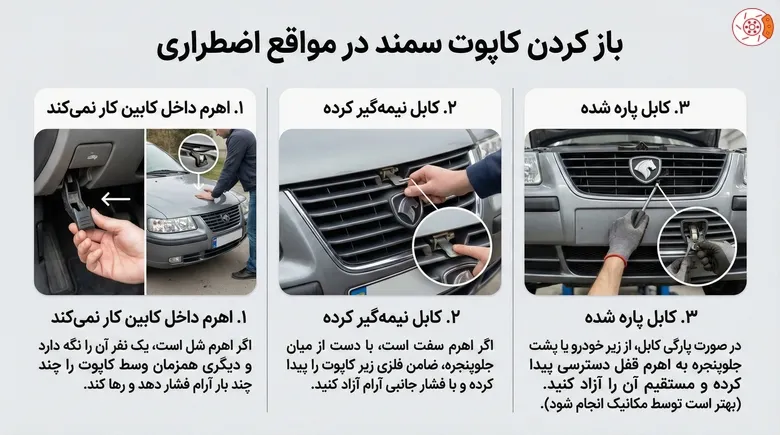 باز کردن کاپوت سمند در مواقع اضطراری