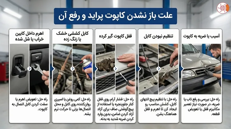 علت باز نشدن کاپوت پراید و رفع آن علت باز نشدن کاپوت پراید و رفع آن