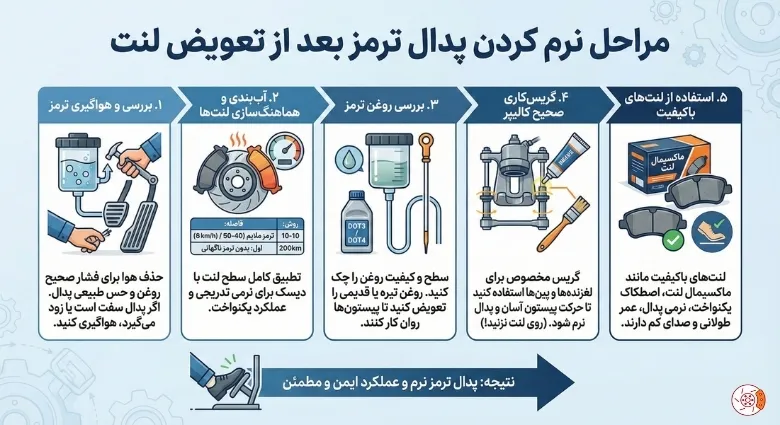 مراحل نرم کردن پدال ترمز بعد از تعویض لنت