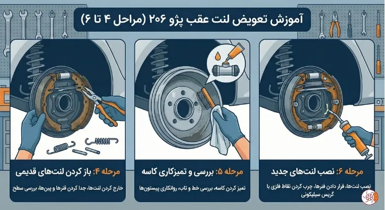 آموزش تعویض لنت عقب ۲۰۶