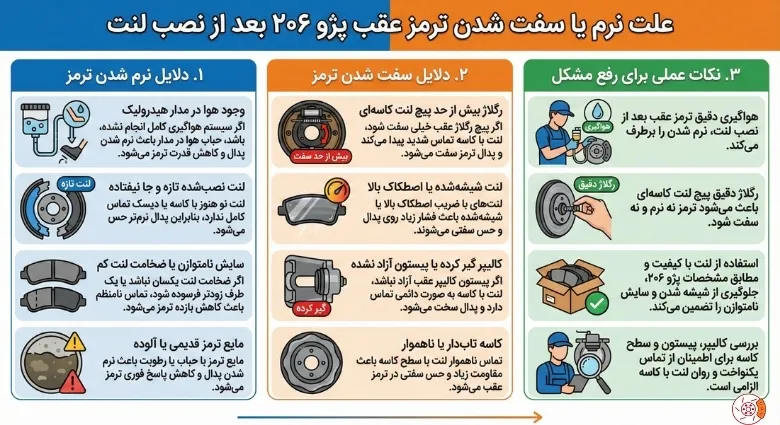 علت نرم یا سفت شدن ترمز عقب پژو ۲۰۶ بعد از نصب لنت