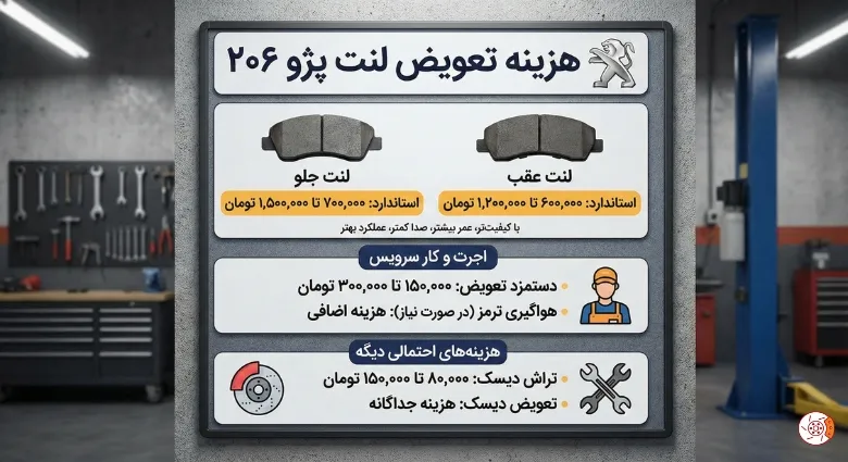 هزینه تعویض لنت پژو ۲۰۶ هزینه تعویض لنت پژو ۲۰۶
