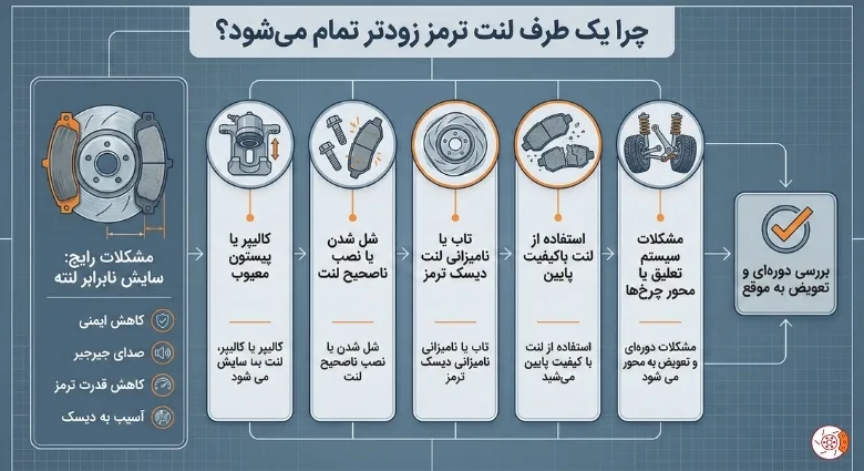 چرا یک طرف لنت ترمز زودتر تمام می‌شود؟