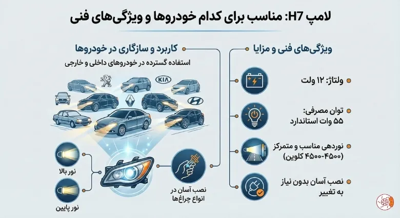خودروهایی که معمولاً از لامپ H7 استفاده میکنند خودروهایی که معمولاً از لامپ H7 استفاده میکنند