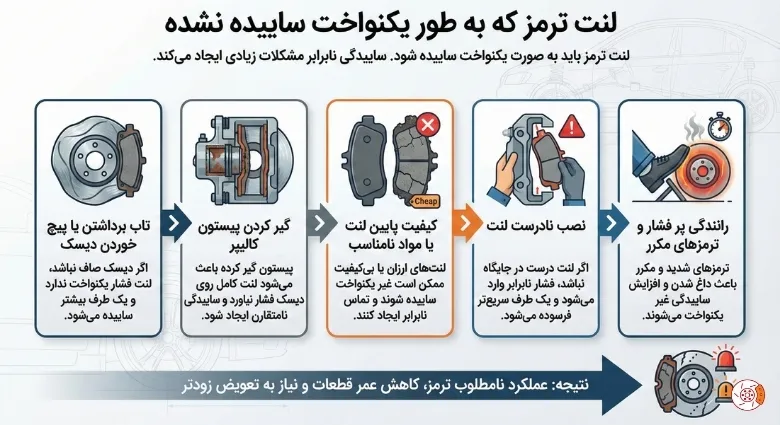 لنت ترمز که به طور یکنواخت ساییده نشده