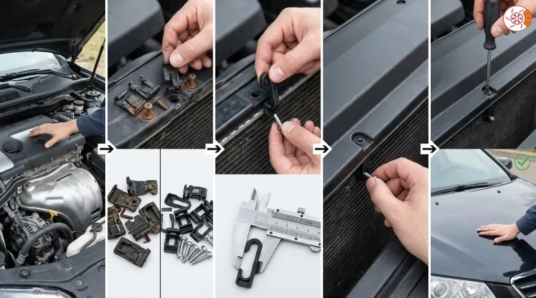 تعویض همزمان قلاب‌ها و پیچ‌های نگهدارنده پلاستیک بالای رادیاتور پراید