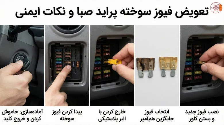 تعویض فیوز سوخته پراید صبا و نکات ایمنی تعویض فیوز سوخته پراید صبا و نکات ایمنی
