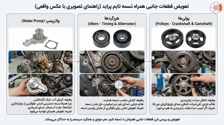 تعویض قطعات جانبی همراه تسمه تایم پراید