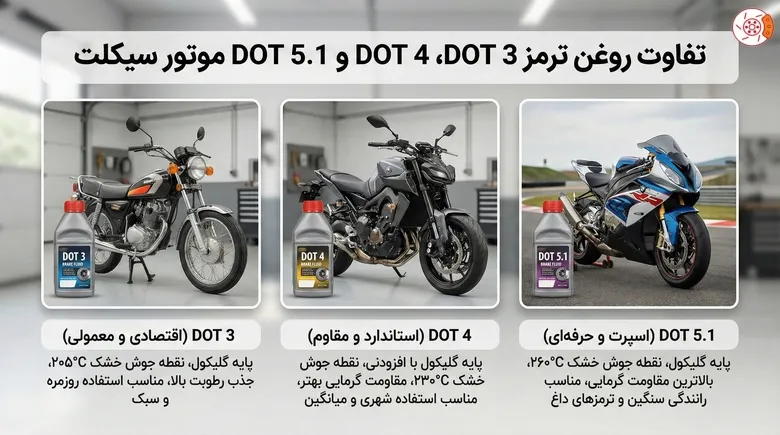 تفاوت روغن ترمز DOT 3، DOT 4 و DOT 5.1 موتور سیکلت تفاوت روغن ترمز DOT 3، DOT 4 و DOT 5.1 موتور سیکلت