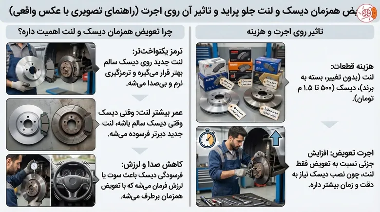 تعویض همزمان دیسک و لنت جلو پراید و تاثیر آن روی اجرت