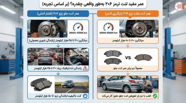 عمر مفید لنت ترمز ۲۰۶
