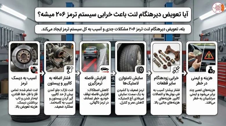 آیا تعویض دیرهنگام لنت باعث خرابی سیستم ترمز ۲۰۶ میشه؟