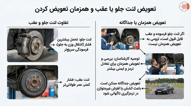 تعویض لنت جلو یا عقب و همزمان تعویض کردن