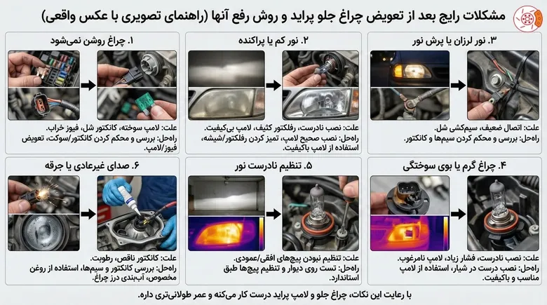 مشکلات رایج بعد از تعویض چراغ جلو پراید و روش رفع آنها