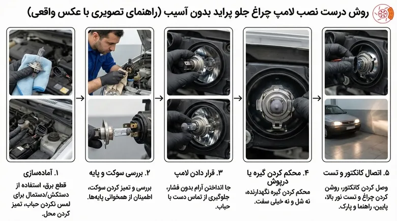 روش درست نصب لامپ چراغ جلو پراید بدون آسیب به سوکت یا رفلکتور