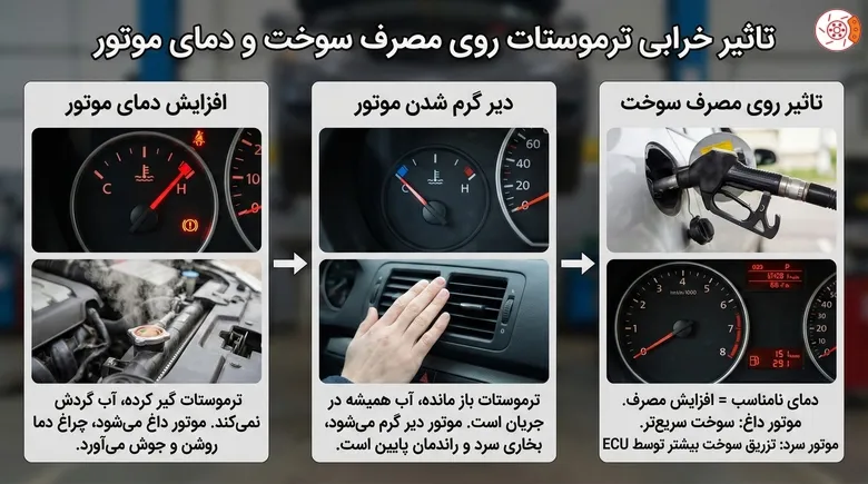 تاثیر خرابی ترموستات روی مصرف سوخت و دمای موتور تاثیر خرابی ترموستات روی مصرف سوخت و دمای موتور